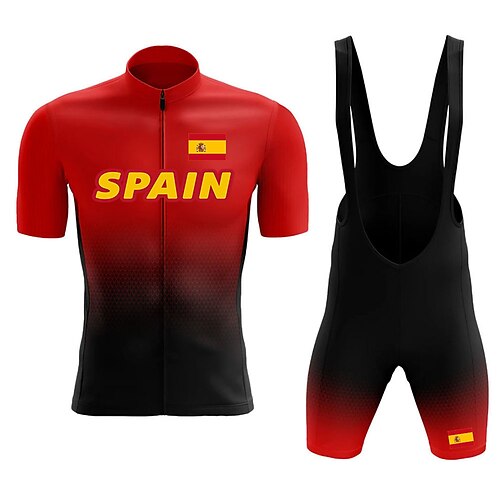 

21Grams Men's Cycling Jersey with Bib Shorts Short Sleeve Mountain Bike MTB Road Bike Cycling Green Blue Red Gradient Spain Bike Clothing Suit 3D Pad Breathable Quick Dry Moisture Wicking Back Pocket