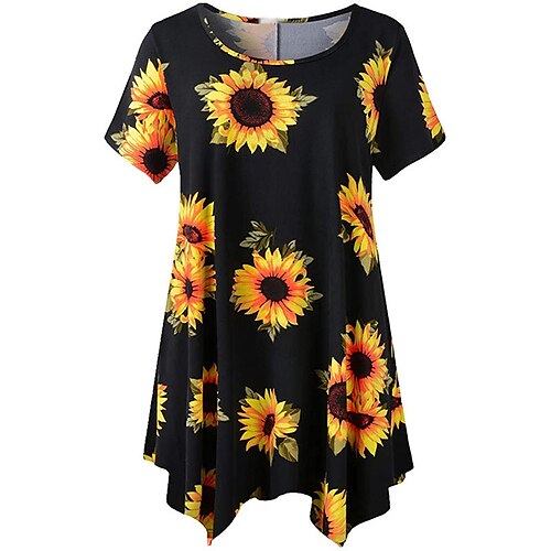 

Femme Grande taille Hauts T shirt Tee Floral Imprimer Manches Courtes Ras du cou Vêtement de rue du quotidien Vacances Polyester Printemps Eté Blanche Noir / Grande Taille / Grande Taille