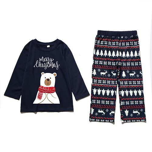 

2 Pieces Kids Unisex Ugly Christmas Clothing Set Outfit Letter Bear Christmas Tree Long Sleeve Patchwork Set Indoor Daily Casual Fall Spring 2-8 Years Blue