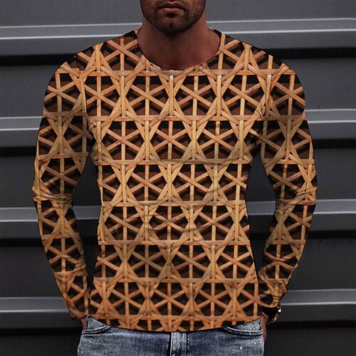 

Men's T shirt Tee Tee Graphic Round Neck Orange Long Sleeve 3D Print Casual Daily Print Tops Fashion Designer Comfortable Big and Tall