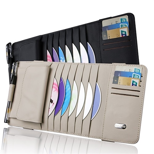 

1pcs Sun Visor Car CD Case Holder with Elastic Strap Multi-Compartment Multi-function Leather For SUV Truck Van