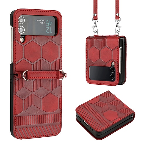 

Phone Case For Samsung Galaxy Handbag Purse Flip Z Flip 4 Z Flip 3 Flip with Adjustable Neck Strap Shockproof Solid Colored Geometric Pattern PU Leather