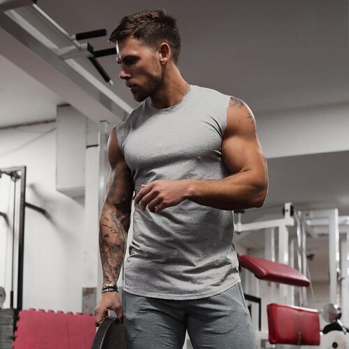 

Men's Tank Top Vest Undershirt Solid Color Crew Neck Wine Army Green Gray White Black Casual Daily Sleeveless Clothing Apparel Cotton Sports Fashion Lightweight Muscle / Summer / Summer