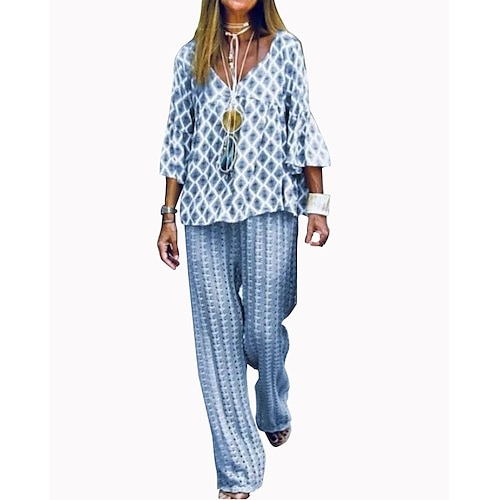 

Women's Plus Size Loungewear Sets Nighty 2 Pieces Grid / Plaid Comfort Sweet Home Daily Polyester V Wire Long Sleeve Fall Spring Blue