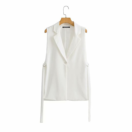 

Women's Vest Windproof Warm Outdoor Street Daily Vacation Lace up Button Single Breasted Turndown Street Style Solid Color Regular Fit Outerwear Sleeveless Winter Fall Green Black Khaki S M L