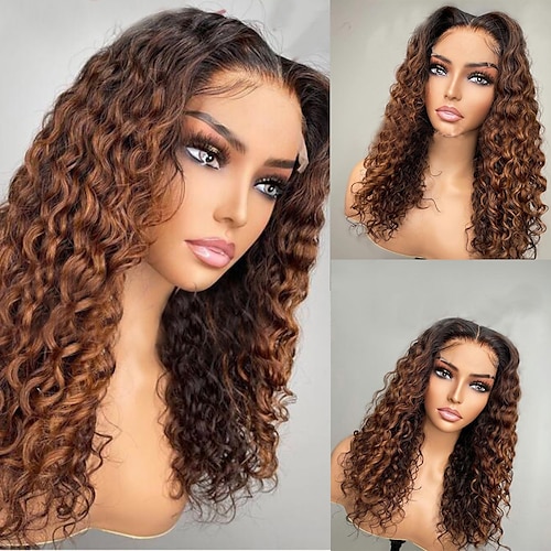 

Remy Human Hair 13x4 Lace Front Wig Free Part Brazilian Hair Curly Multi-color Wig 130% 150% Density with Baby Hair Highlighted / Balayage Hair 100% Virgin With Bleached Knots Pre-Plucked For Women