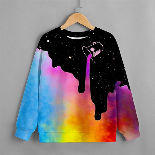 

Kids Boys Sweatshirt Gradient Outdoor 3D Print Long Sleeve Crewneck Active 3-12 Years Winter Rainbow