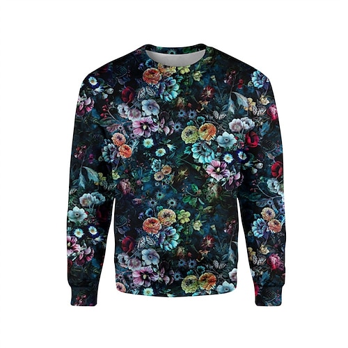 

Men's Unisex Sweatshirt Pullover Graphic Prints Flower Print Daily Sports Holiday 3D Print Casual Streetwear Hoodies Sweatshirts Blue