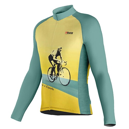 

21Grams Men's Cycling Jersey Long Sleeve Bike Top with 3 Rear Pockets Mountain Bike MTB Road Bike Cycling Breathable Quick Dry Moisture Wicking Reflective Strips Yellow Graphic Polyester Spandex