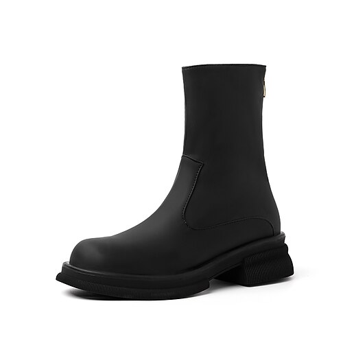 

Women's Boots Booties Ankle Boots Chunky Heel Round Toe Minimalism Daily PU Leather Zipper Fall Winter Solid Colored Black Green