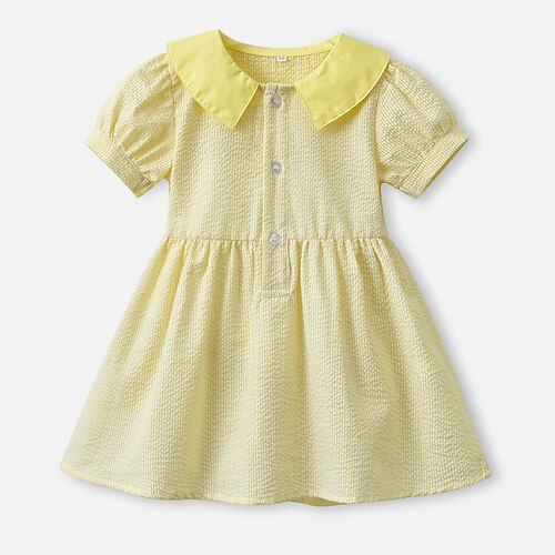 

Kids Little Girls' Dress Solid Colored A Line Dress School Daily Blue Yellow Short Sleeve Beautiful Sweet Dresses Spring Summer Regular Fit 1 PC 2-6 Years