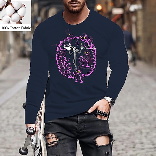 

Men's Unisex T shirt Tee Skull Ghost Crew Neck Green Navy Blue Gray Black Print Outdoor Street Long Sleeve Print Clothing Apparel Sports Designer Simple Casual