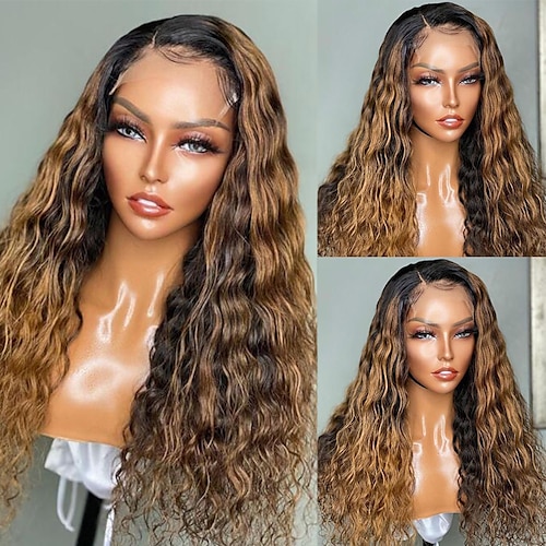 

Unprocessed Virgin Hair 13x4 Lace Front Wig Side Part Brazilian Hair Water Wave Multi-color Wig 130% 150% Density with Baby Hair Highlighted / Balayage Hair Natural Hairline 100% Virgin Pre-Plucked
