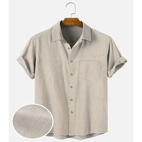 

Men's Seersucker Shirt Solid Color Turndown Blue Khaki Orange Gray Street Daily Short Sleeve Button-Down Clothing Apparel Lightweight Soft Breathable Comfortable / Summer / Summer / Sports