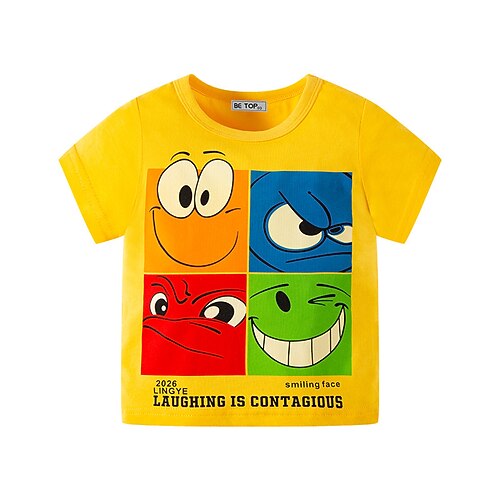 

Kids Boys T shirt Cartoon Daily 3D Print Short Sleeve Crewneck Active 2-9 Years Spring Yellow White