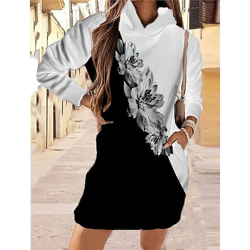 

Women's Hoodie Dress Floral Print Casual Weekend 3D Print Active Streetwear Hoodies Sweatshirts White Black