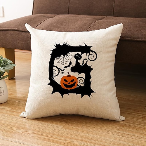 

Halloween Cushion Cover 1PC DIY Alphabet Soft Decorative Square Throw Pillow Cover for Bedroom Livingroom Pumpkin Bat Cat Ghost