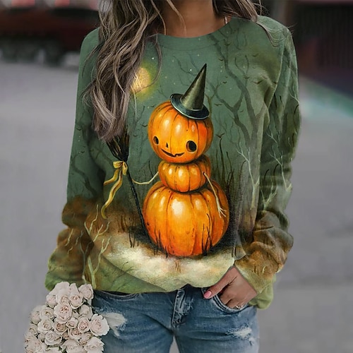 

Women's Sweatshirt Pullover Pumpkin Print Daily Sports 3D Print Active Streetwear Hoodies Sweatshirts Green