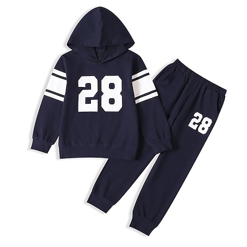 

Kids Boys Hoodie Pants HoodieSet Clothing Set 2 Pieces Long Sleeve Navy Blue Letter Print Street Sports Vacation Fashion Comfort Cool Daily 3-12 Years