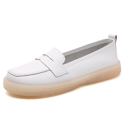 

Women's Slip-Ons Daily Winter Ribbon Tie Flat Heel Round Toe Minimalism Leather Loafer Solid Colored Light Purple Beige White