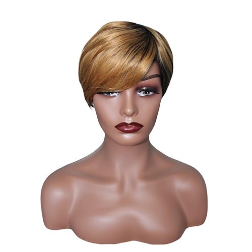 

Short Pixie Cut Wig Machine Made Human Hair Wig Ombre Blonde Bob Straight Wigs None Lace Front Human Hair Wigs For Black Women