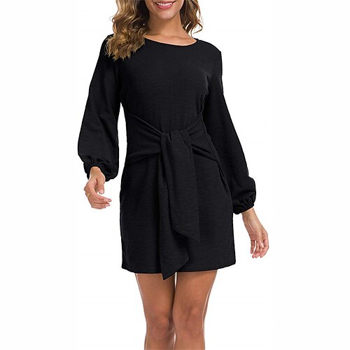 

Women's T Shirt Dress Tee Dress Sheath Dress Short Mini Dress Amy Green Green Black Blue Wine khaki Long Sleeve Pure Color Lace up Fall Winter Crew Neck Casual Fashion 2022 S M L XL 2XL