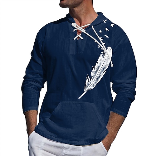 

Men's Unisex Pullover Hoodie Sweatshirt Graphic Prints Feather Lace up Print Daily Sports 3D Print Designer Casual Hoodies Sweatshirts Blue