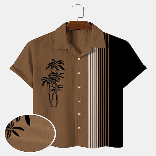 

Men's Seersucker Shirt Graphic Color Block Coconut Tree Turndown Green Blue Yellow Light gray Brown Street Daily Short Sleeve Button-Down Print Clothing Apparel Lightweight Soft Breathable Comfortable