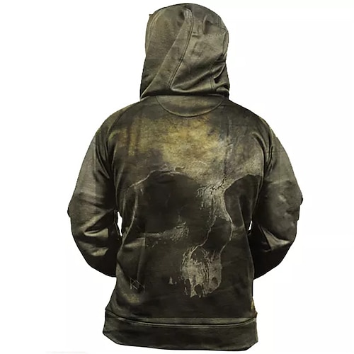 

Men's Unisex Pullover Hoodie Sweatshirt Army Green Hooded Skull Graphic Prints Print Daily Sports 3D Print Streetwear Designer Casual Spring & Fall Clothing Apparel Hoodies Sweatshirts Long Sleeve