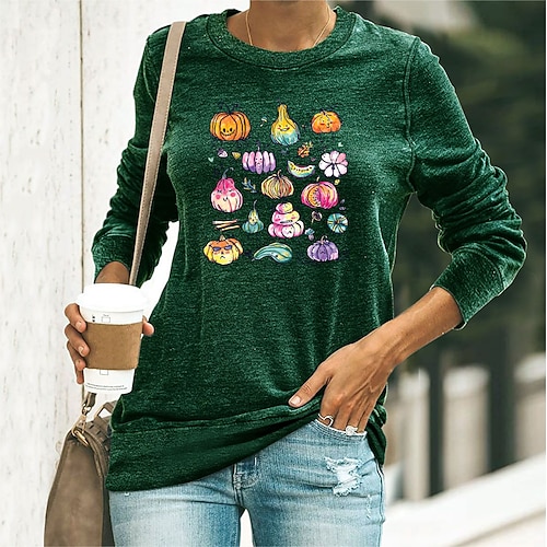 

Women's Basic Print Simple Basic Round Neck Regular Spring & Fall Blue Yellow Dark Green Dark Blue Black