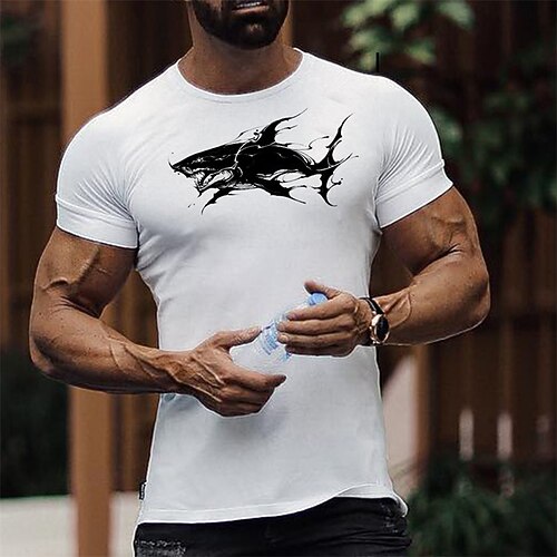 

Men's Unisex T shirt Tee Graphic Prints Fish Crew Neck White Outdoor Street Short Sleeve Print Clothing Apparel Sports Designer Casual Big and Tall / Summer / Summer