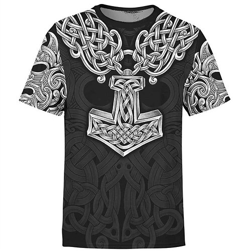 

Men's Unisex T shirt Tee 3D Print Tribal Graphic Prints Crew Neck Street Daily Print Short Sleeve Tops Casual Comfortable Big and Tall Sports Gray / Summer