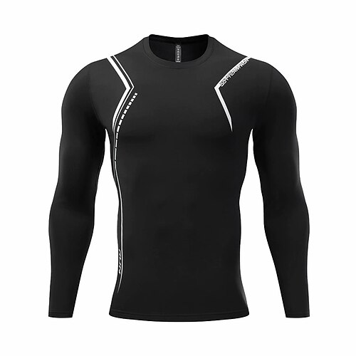 

Men's Compression Shirt Long Sleeve Sweatshirt Athletic Spandex Breathable Quick Dry Moisture Wicking Gym Workout Running Active Training Sportswear Activewear Stripes Black Blue Gray