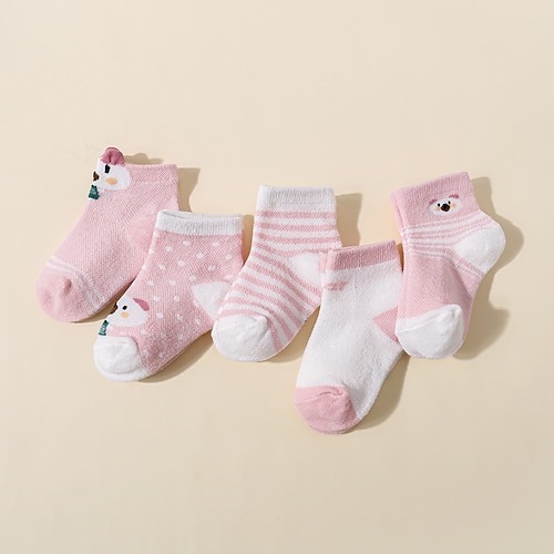 

Toddler Girls' 5 Pairs Children's Day Socks Rainbow Color Block Animal Patchwork Fall Winter Sweet Daily Wear 1-12 Years