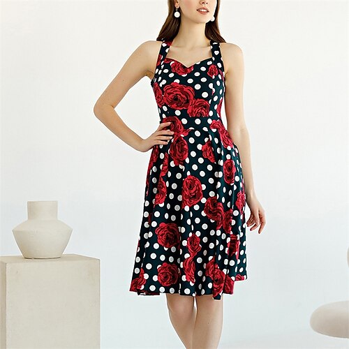 

Women's Casual Dress A Line Dress Knee Length Dress Black Sleeveless Floral Backless Print Spring Summer V Neck Stylish Casual Modern 2022 S M L XL XXL