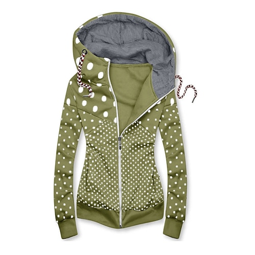 

Women's Casual Jacket Hoodie Jacket Warm Breathable Outdoor Daily Wear Vacation Going out Pocket Print Zipper Hoodie Active Sports Comfortable Street Style Polka Dot Regular Fit Outerwear Long Sleeve