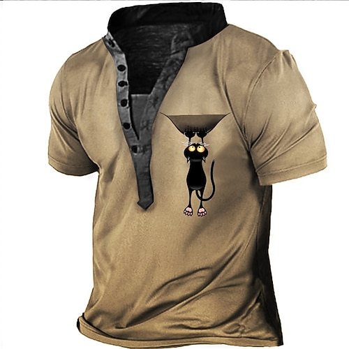 

Men's Henley Shirt Tee T shirt Tee 3D Print Cartoon Graphic Plus Size Stand Collar Daily Sports Button-Down Print Short Sleeve Tops Designer Basic Casual Big and Tall Brown / Summer