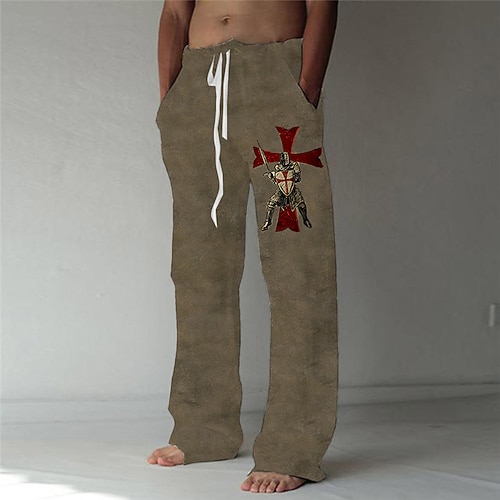 

Men's Trousers Beach Pants Pocket Drawstring Elastic Waist Graphic Prints Comfort Breathable Casual Daily Holiday Streetwear Designer Brown / Elasticity