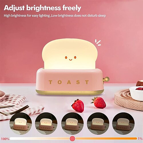 

Desktop Decoration Toast Lamp Charging Small Lamp with Smiley Cute Toaster Shape Room Decoration Night Lamp