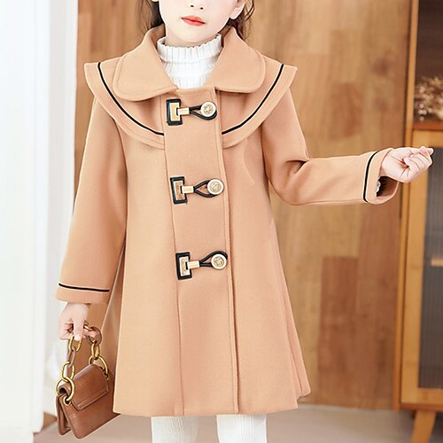 

Kids Girls' Dress Solid Colored Sweater Dress Midi Dress Daily Fur Trim Long Sleeve Cute Dress 4-13 Years Winter Khaki Red
