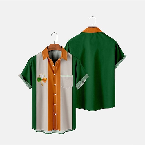 

Men's Bowling Shirt Camp Shirt Color Block Graphic Prints Turndown Green Hot Stamping Sports Holiday Short Sleeves Button-Down Print Clothing Apparel Fashion Casual Hawaiian Comfortable / Summer