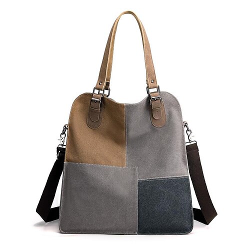 

Women's Tote Shoulder Bag Canvas Office & Career Contrast black Contrasting grey
