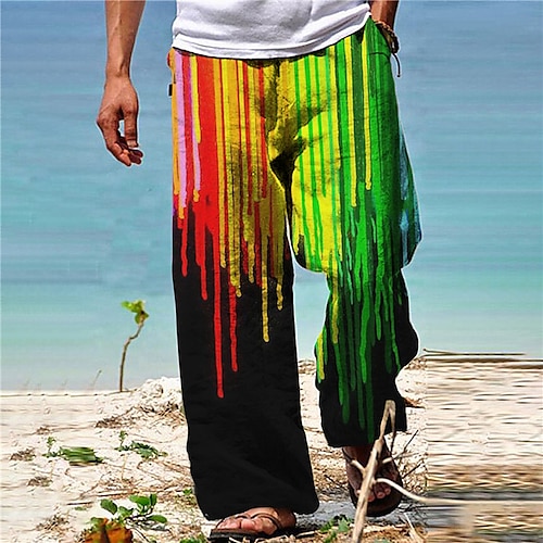 

Men's Trousers Beach Pants Pocket Drawstring Elastic Waist Color Block Graphic Prints Comfort Breathable Casual Daily Holiday Streetwear Designer Green / Elasticity