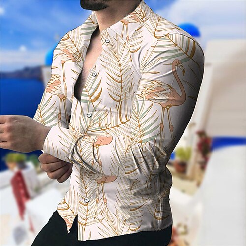 

Men's Shirt Leaves Turndown Yellow Long Sleeve 3D Print Outdoor Street Button-Down Print Tops Fashion Designer Casual Breathable