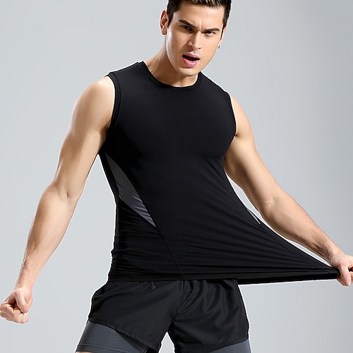 

Men's Compression Tank Top Patchwork Sleeveless Compression Clothing Athletic Spandex Breathable Quick Dry Moisture Wicking Gym Workout Running Active Training Sportswear Activewear Color Block