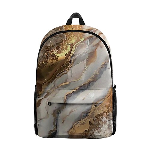 

Unisex Marble Commuter Backpack Oxford Cloth Marble Large Capacity Breathable Zipper Tiered School Daily Gold