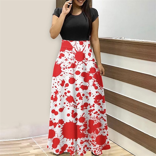 

Women's Casual Dress Sheath Dress Maxi long Dress White Black Yellow Orange Red Beige Short Sleeve Abstract Print Spring Summer Crew Neck Stylish Casual Modern Loose 2022 S M L XL XXL