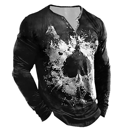 

Men's T shirt Tee Henley Shirt Tee Graphic Poker Henley Black Long Sleeve 3D Print Plus Size Outdoor Daily Button-Down Print Tops Basic Designer Classic Comfortable / Sports
