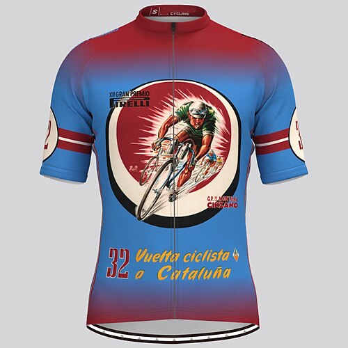 

21Grams Men's Cycling Jersey Short Sleeve Bike Top with 3 Rear Pockets Mountain Bike MTB Road Bike Cycling Breathable Quick Dry Moisture Wicking Reflective Strips Blue Graphic Polyester Spandex Sports