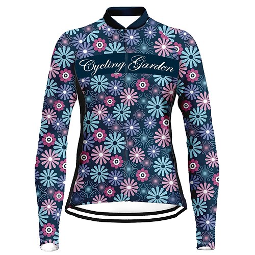 

21Grams Women's Cycling Jersey Long Sleeve Bike Top with 3 Rear Pockets Mountain Bike MTB Road Bike Cycling Breathable Quick Dry Moisture Wicking Reflective Strips Blue Floral Botanical Polyester